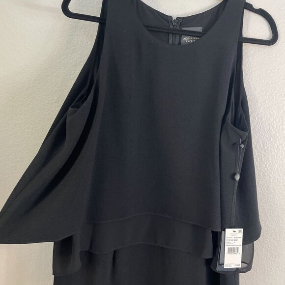 NEW Adrianna Papell Womens 14 Pop Over Tiered Dress Chiffon Black Sleeveless - Picture 9 of 9